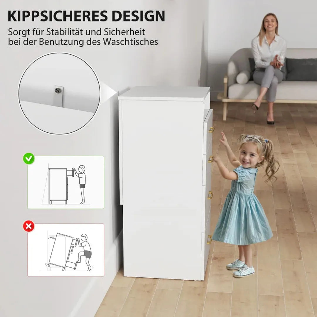3-in-1 kaptafel met spiegel – nachtkastje en rollende kruk – met lades – wit