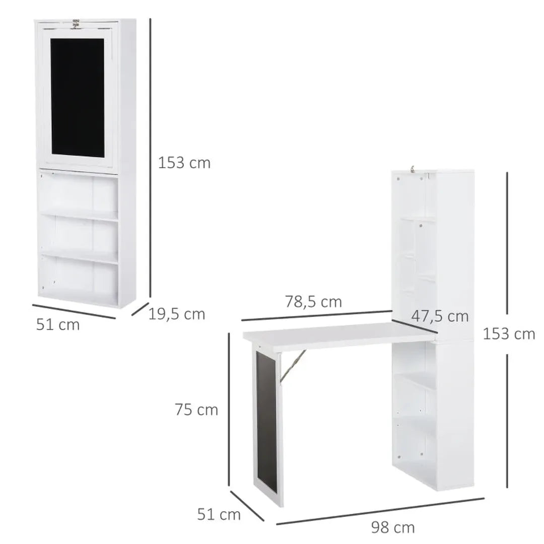 Inklapbare eet- en werktafel met 6 vakken – boekenplank met 3 planken – computertafel – metalen frame – E1 spaanplaat