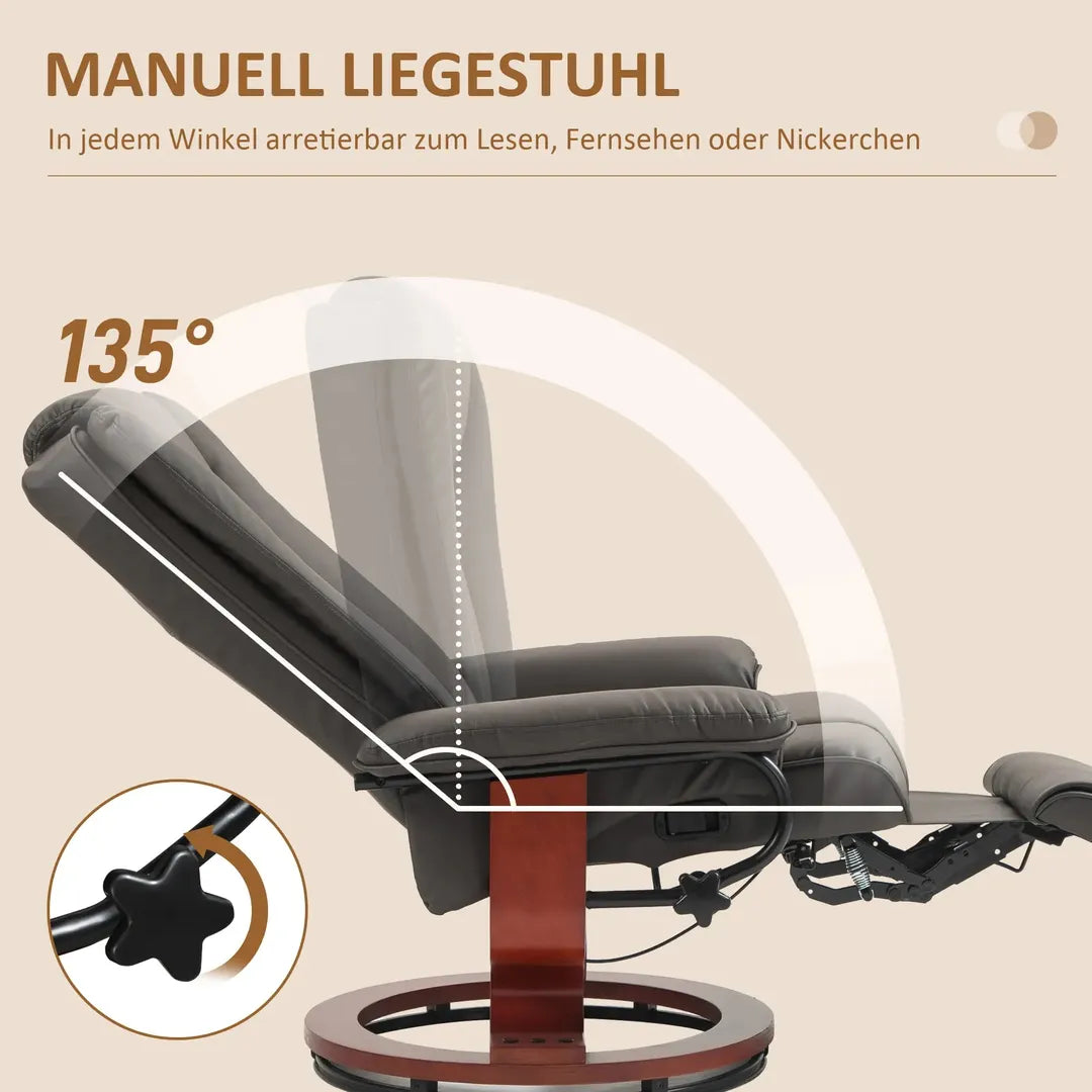 Relaxfauteuil met Ligfunctie – Draaibaar – Kunstleer Zwart – Stalen Frame – Max. 150 kg