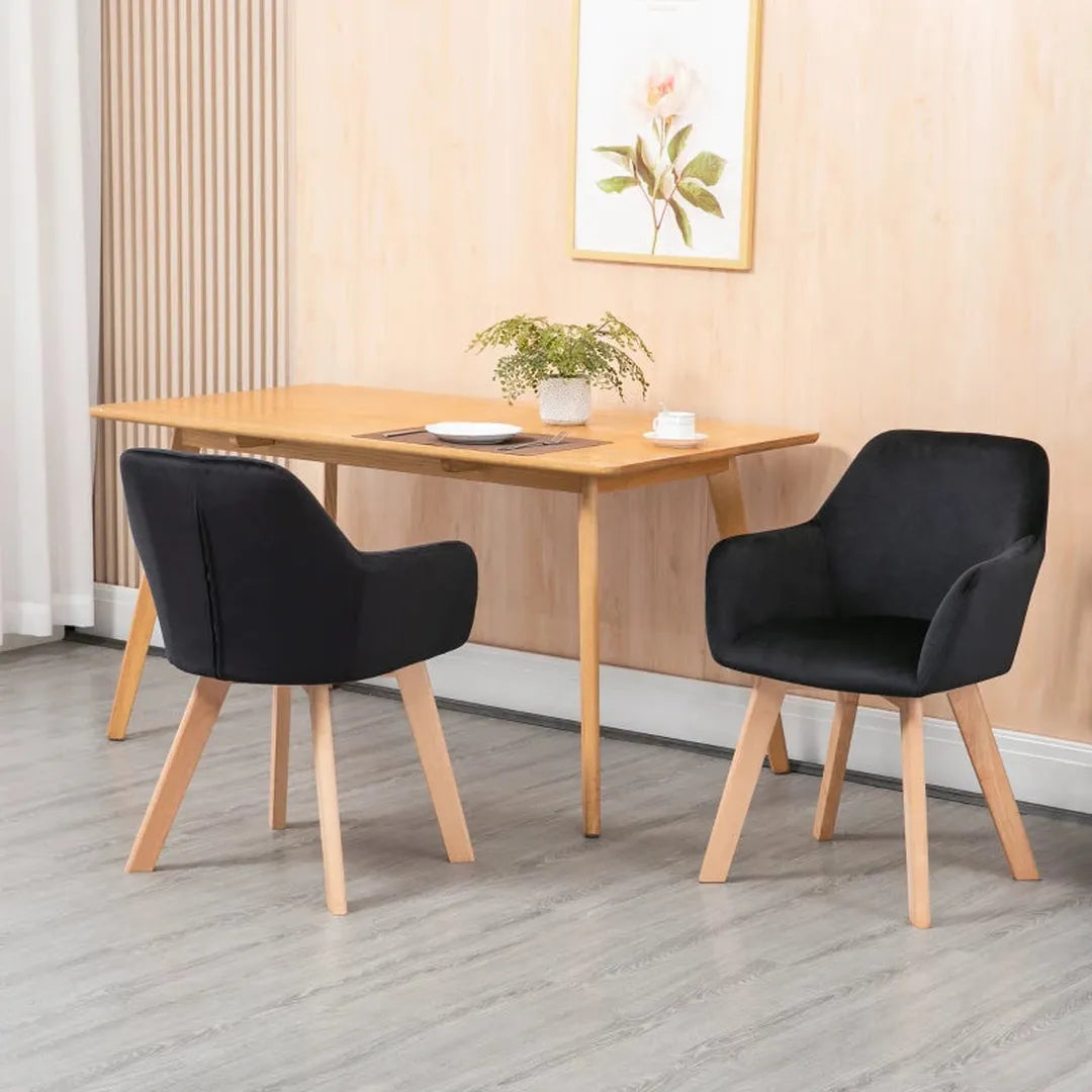 Set van 2 eetkamerstoelen – fluwelen look – houten poten – 54 x 57 x 80 cm