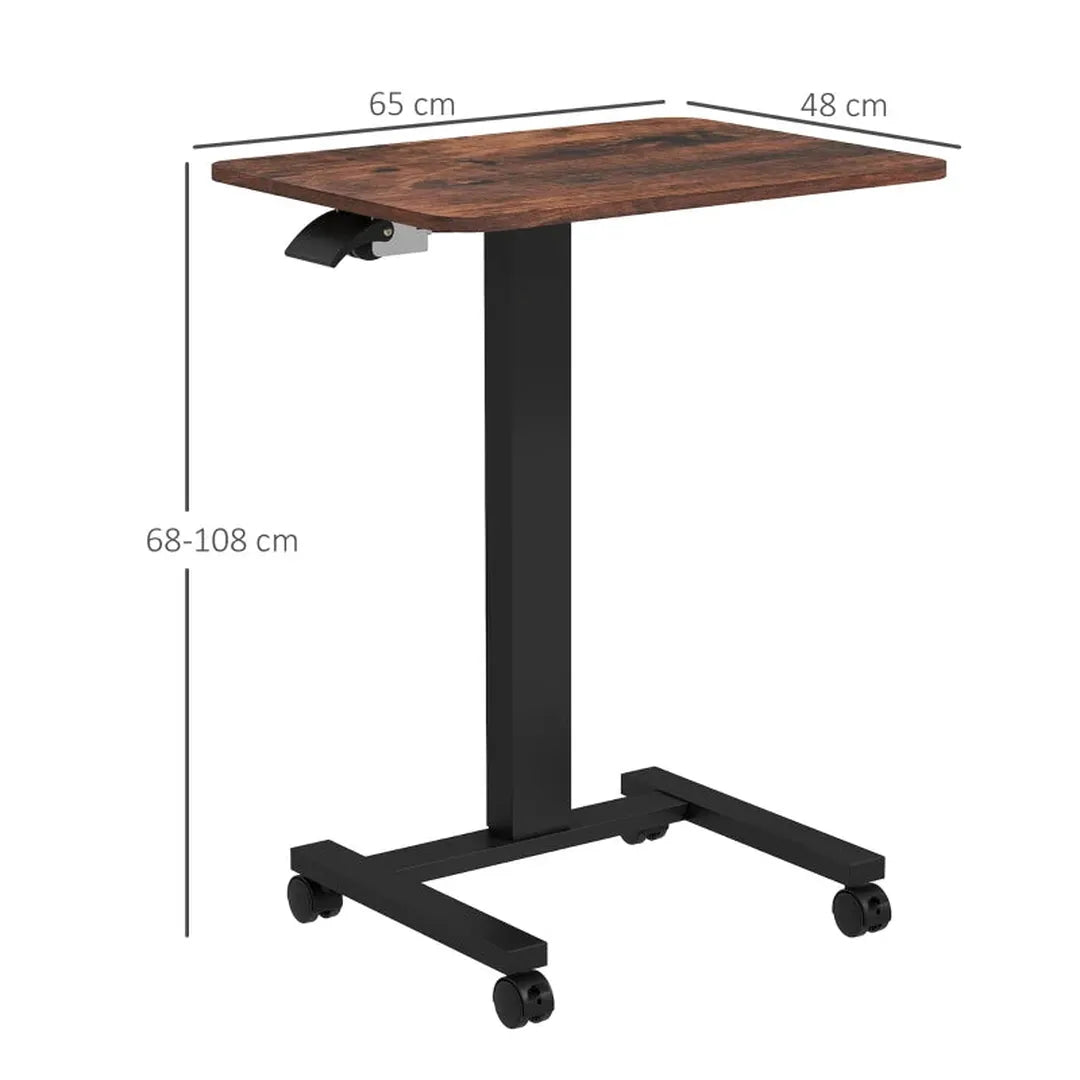 In hoogte verstelbaar statafel – C-vormig – 4 wielen – 65 x 48 x 70-110 cm – naturel/wit