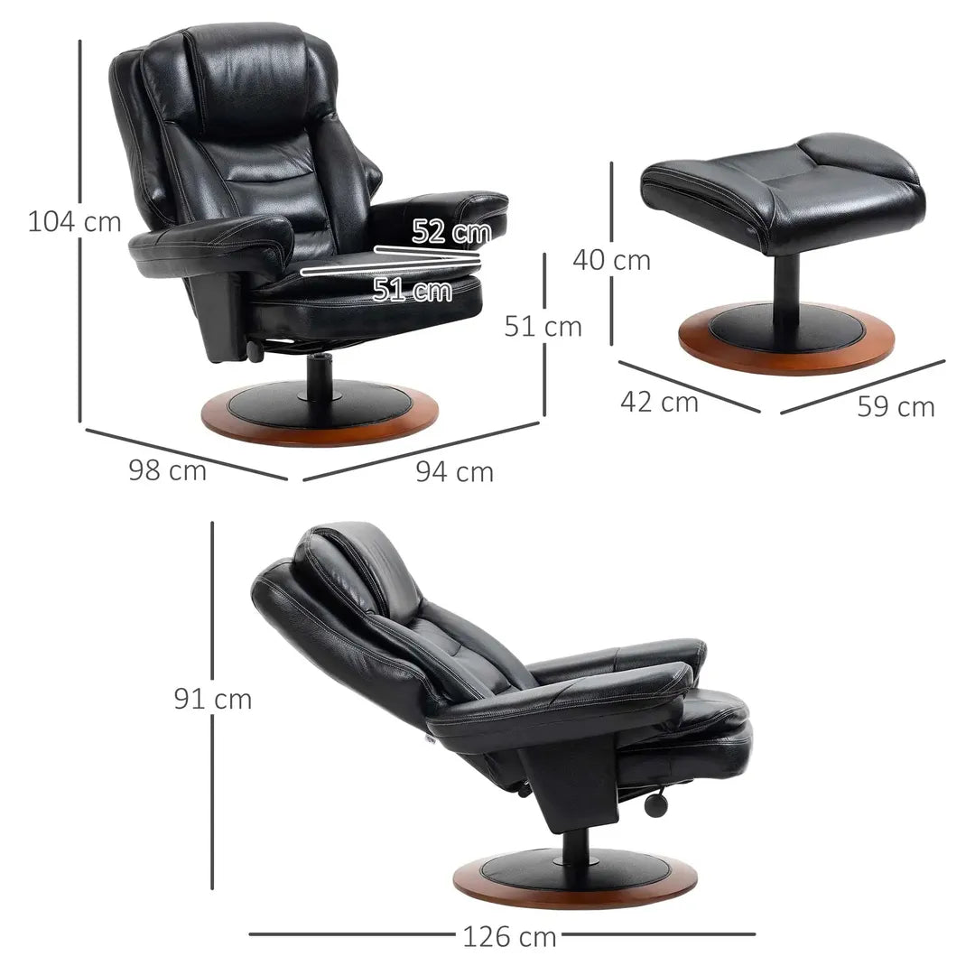 Relaxfauteuil met Ottoman – Draaiend en Verstelbaar Ligbed – Zwart en Bruin Kunstleer