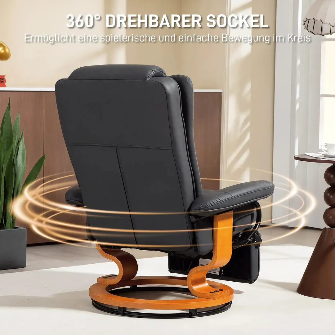 Relaxfauteuil met Ligfunctie – Draaibaar – Kunstleer Zwart – Stalen Frame – Max. 150 kg