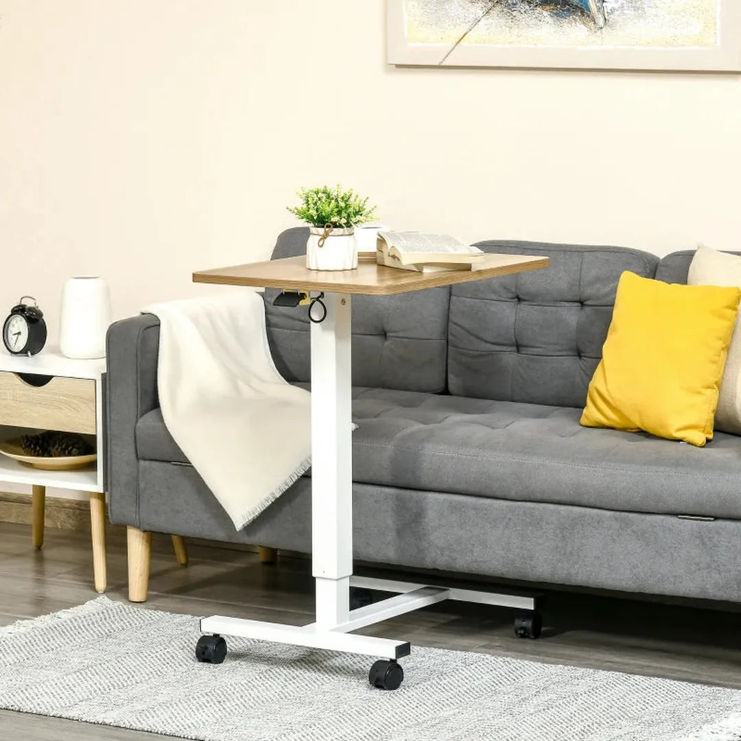 In hoogte verstelbaar statafel – C-vormig – 4 wielen – 65 x 48 x 70-110 cm – naturel/wit