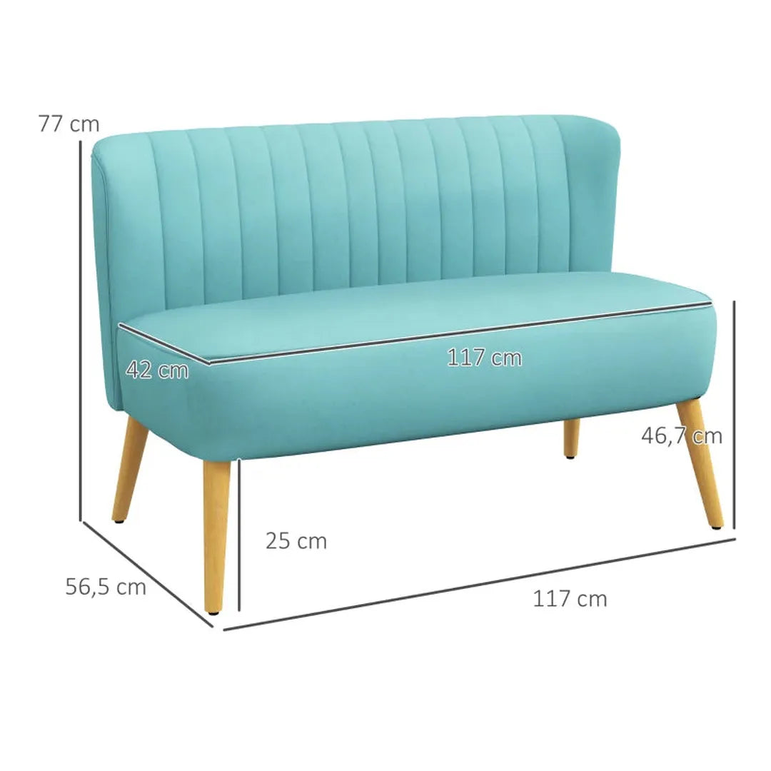 2-zits stoffen bank – gestoffeerd met fluweelachtig polyester – donker groen – houtframe – 117 x 56,5 x 77 cm