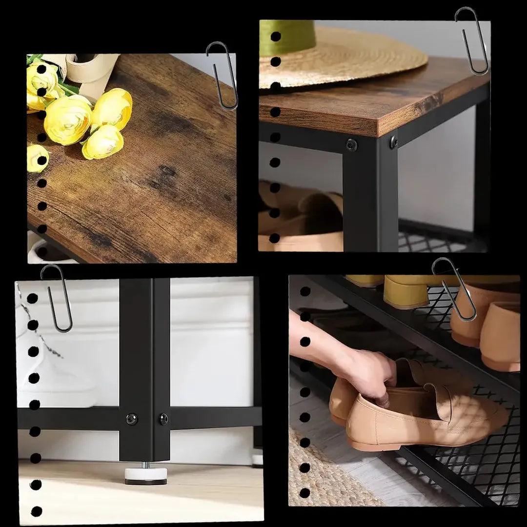Wandkapstok en Schoenenbank Set – Halmeubel met Haken, Kledingstang, Opbergplank en Schoenenrek
