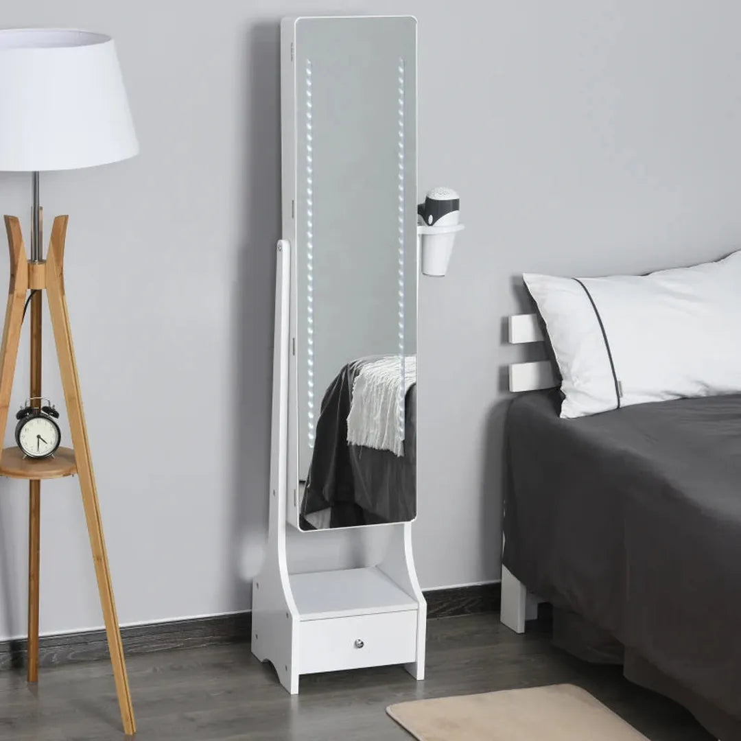 Sieradenkast met spiegel – wandmodel – 2-in-1 opbergkast en spiegel – MDF – wit – 36,6 x 8 x 120 cm