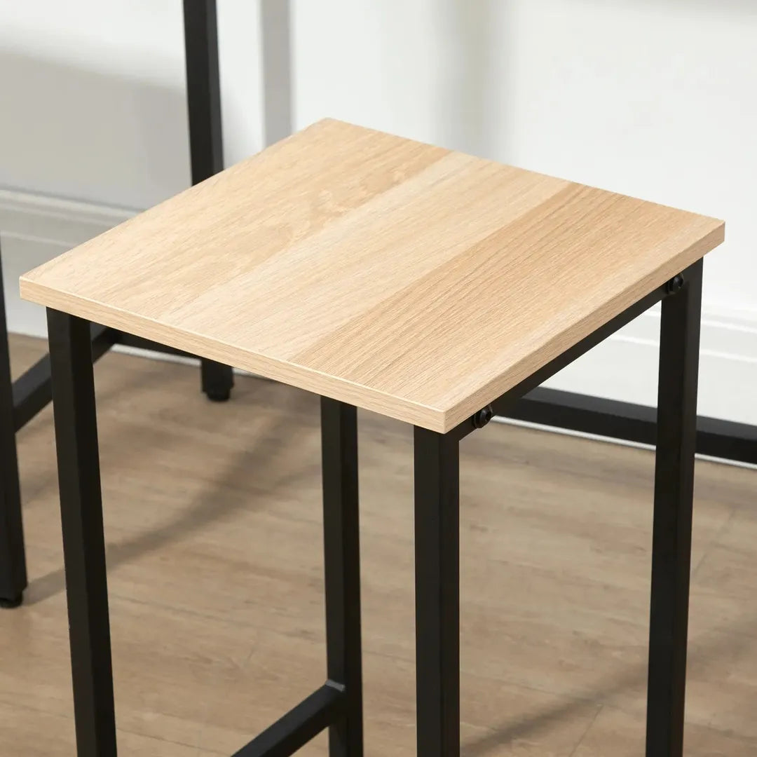 Barset – 3-delig met 1 Bartafel en 2 Krukken van Metaal en Hout, Zwart/Naturel