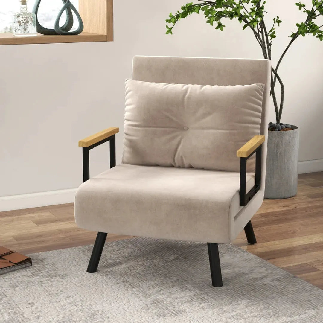 Relaxfauteuil Scandinavisch design – verstelbare rugleuning – inclusief gestikte kussen – zwart/naturel