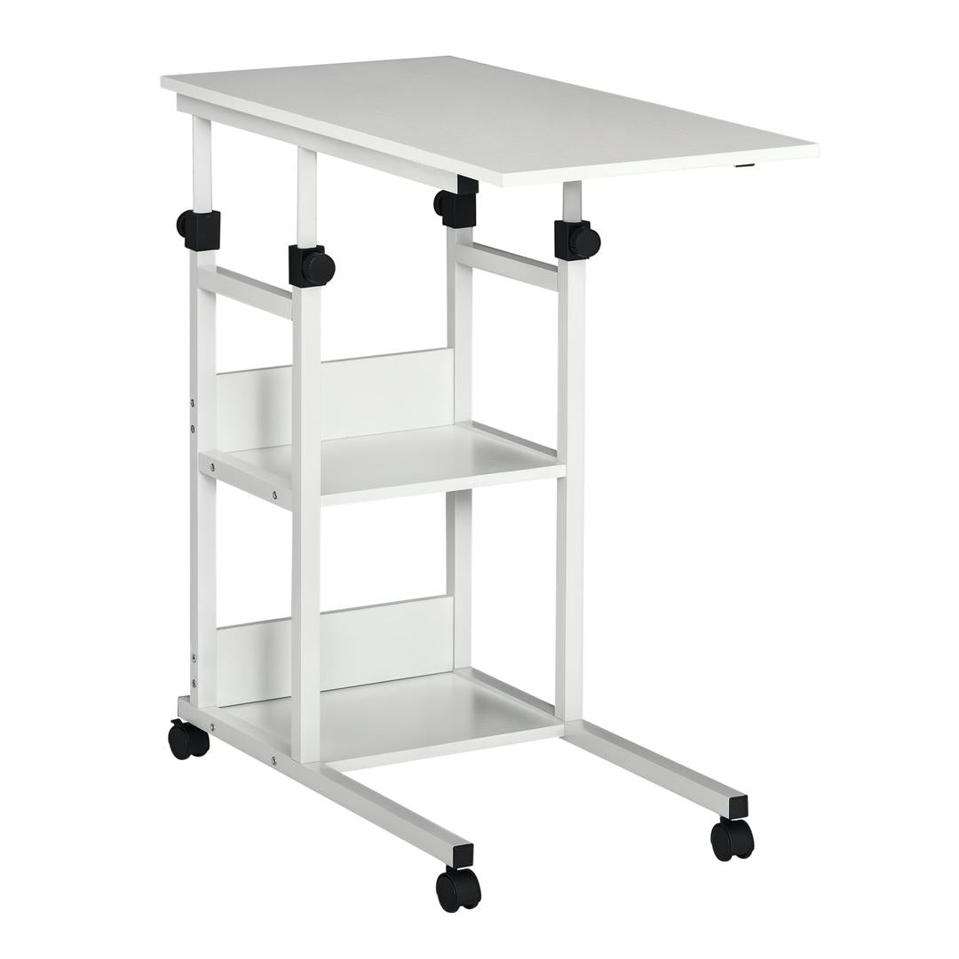 Bijzettafel met Rollen – Hoogteverstelbaar, 2 Opbergniveaus, Metaalframe, 80x40x72-82 cm, Bruin/Zwart