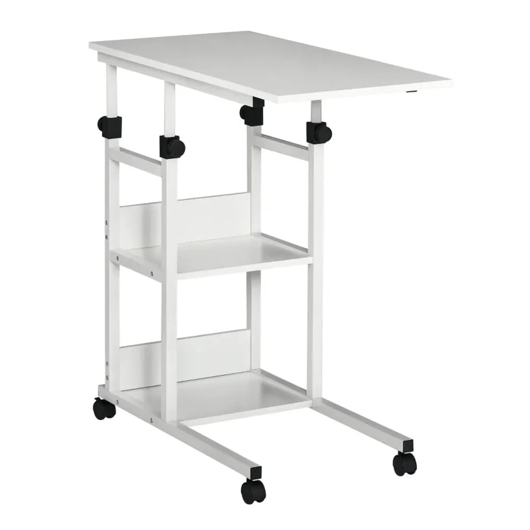 Bijzettafel met wielen – in hoogte verstelbaar – 2 planken – metalen frame – 80 x 40 x 72-82 cm