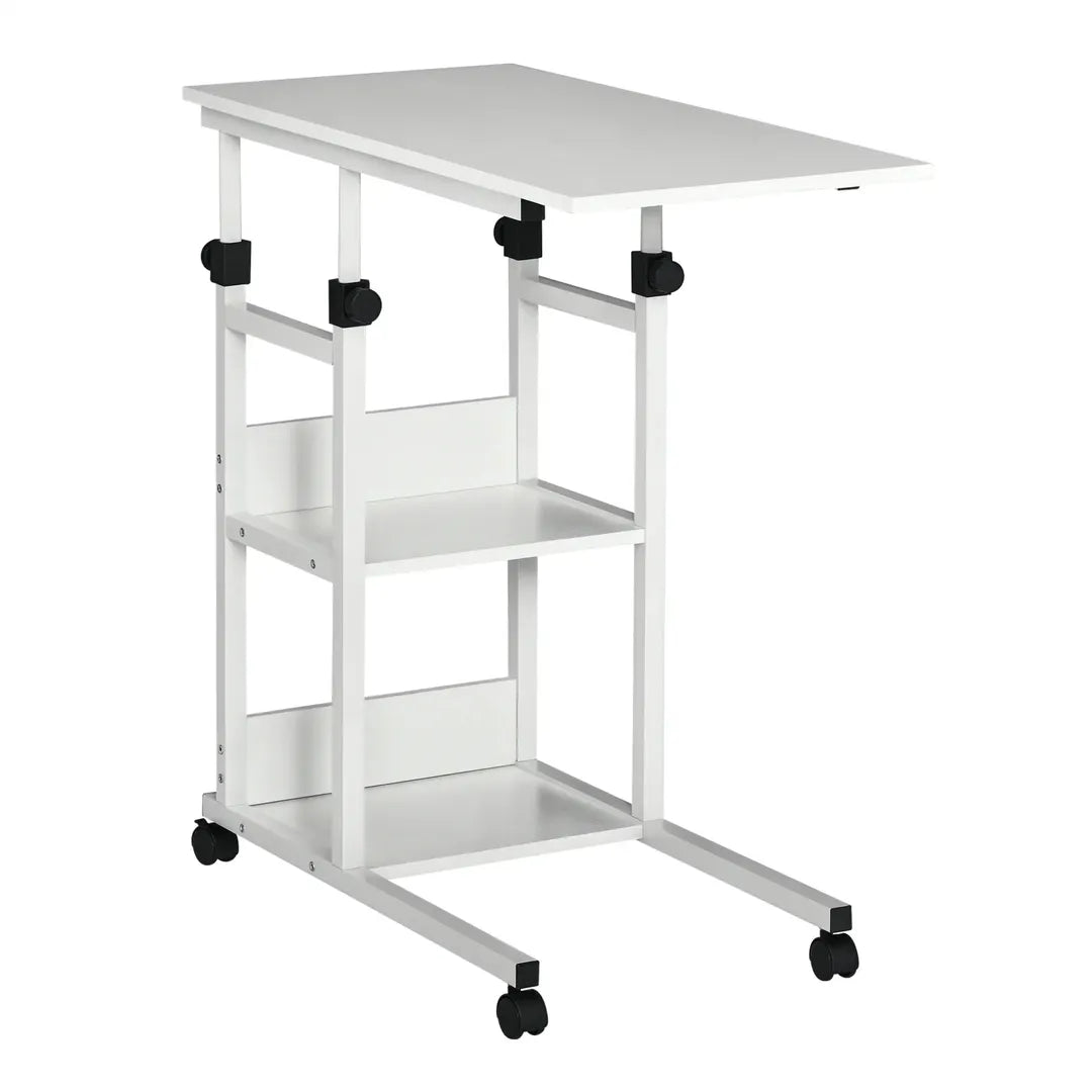Bijzettafel met Rollen – Hoogteverstelbaar, 2 Opbergniveaus, Metaalframe, 80x40x72-82 cm, Bruin/Zwart