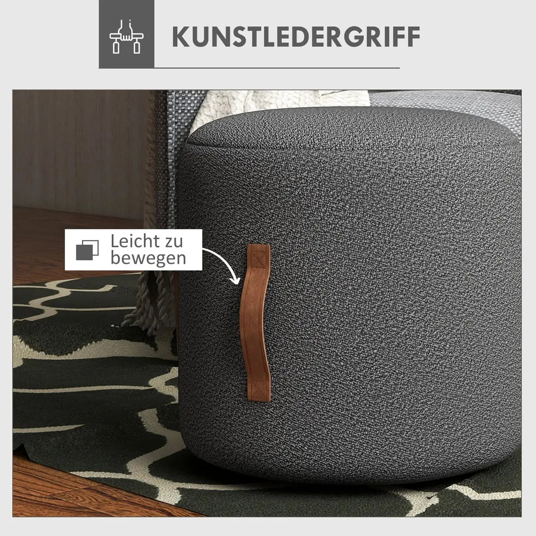 Poef – Moderne Voetenbank – Donkergrijs met Bruin – Stoffen Bekleding en Houten Poten
