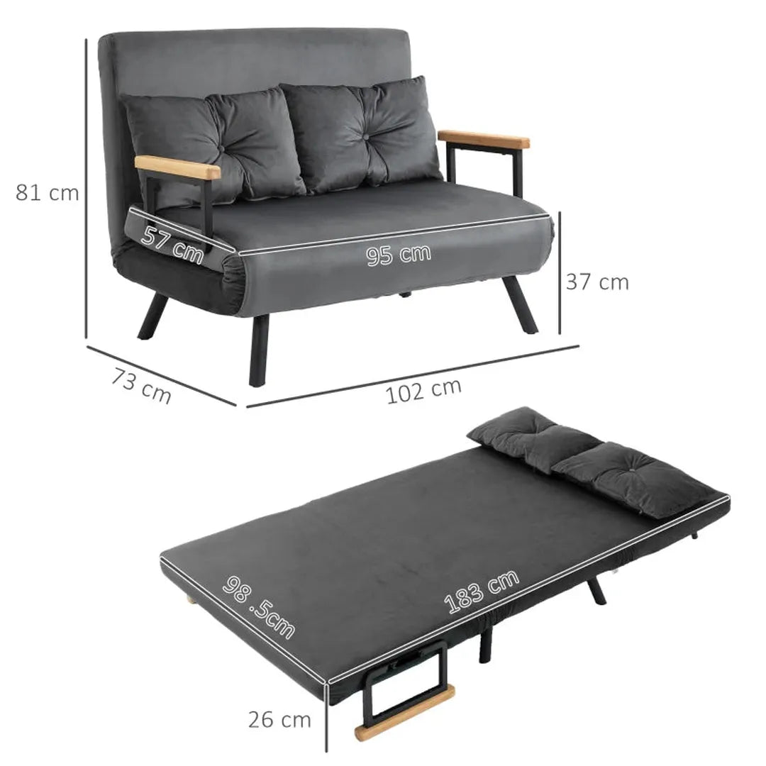 2-zits slaapbank – fluwelen bekleding – inklapbaar – inclusief 2 kussens – naturel