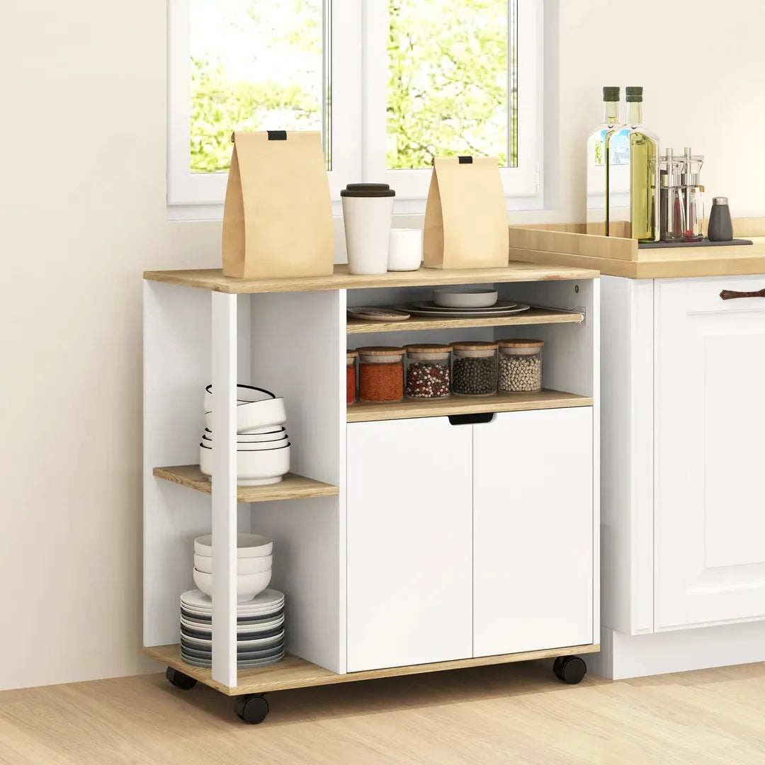Keukentrolley met 1 Kruidenrek en 1 Handdoekhouder – 109 x 40 x 89 cm, Witte Servierwagen op Wielen