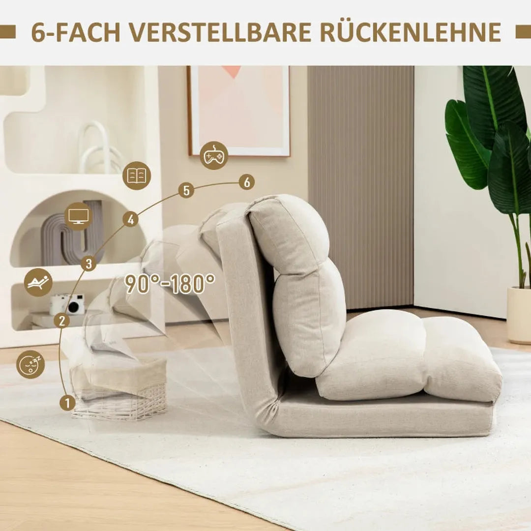 Slaapstoel met vouwbaar ligbed – Met verstelbare rugleuning – Beige – 70x72x56 cm – Draagvermogen 120 kg