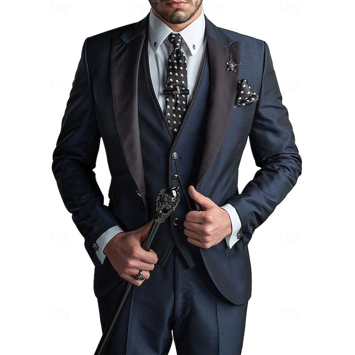 pak in marineblauw – achteraanzicht