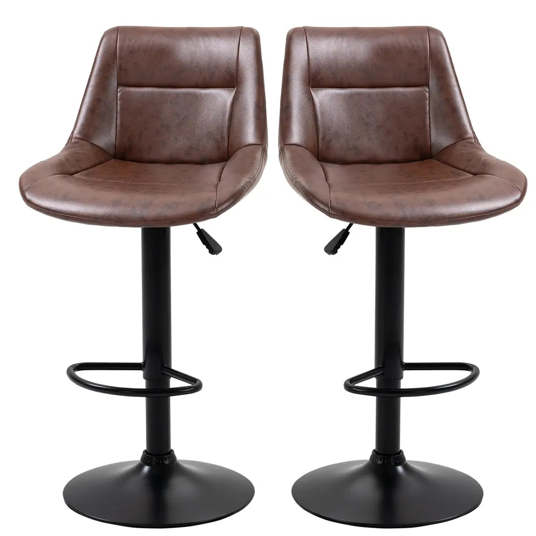 Barkrukken Set van 2 – In Hoogte Verstelbaar en Draaibaar met Voetsteun – Lederlook en Metalen Frame – Grijs – 44 x 49 x 90-110 cm
