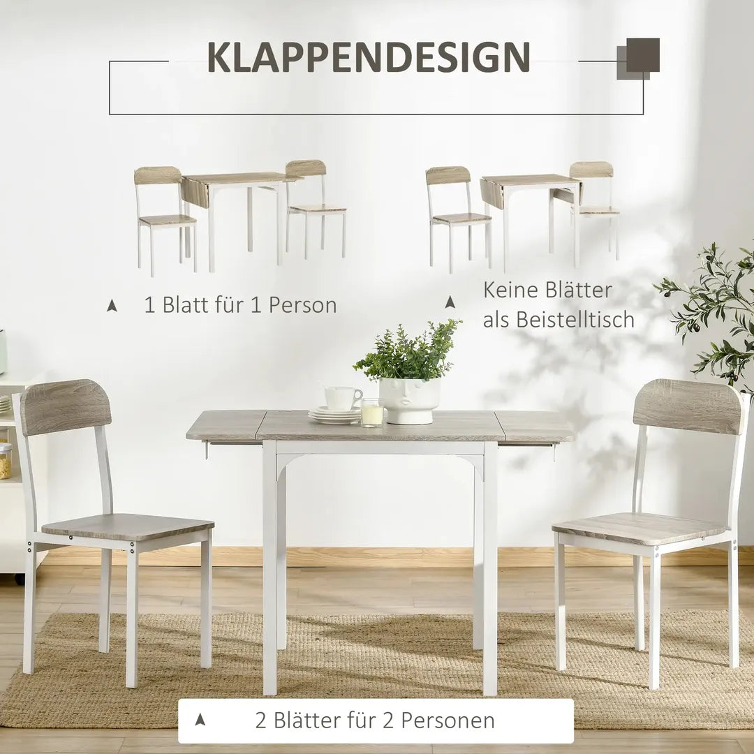 Eettafelset voor 2 Personen – 1 Tafel, 2 Stoelen van Grenenhout – Wit en Grijs