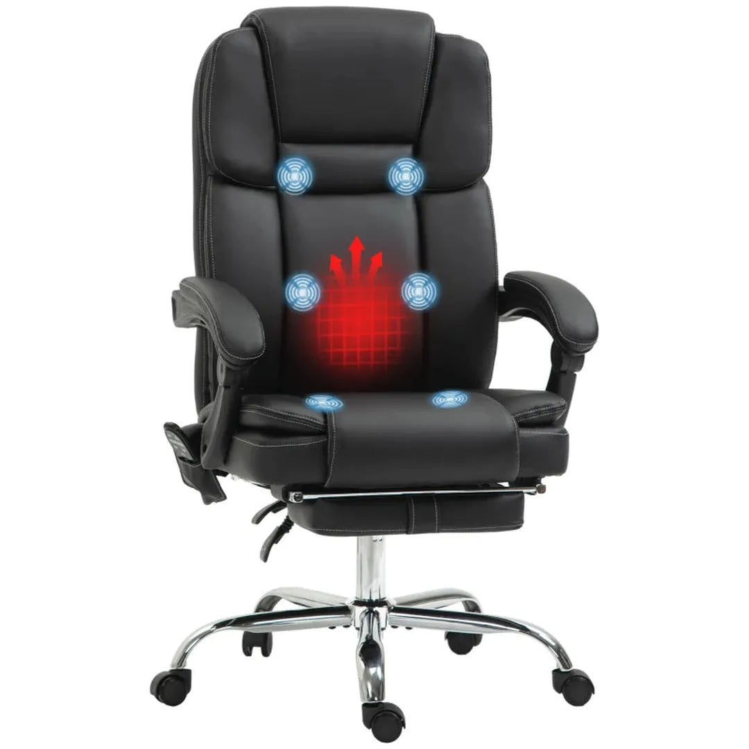Bureaustoel zwart – Verstelbare draaistoel met voetsteun en hoofdsteun – Massagestoel met 7 massagepunten 68x79x104-112 cm