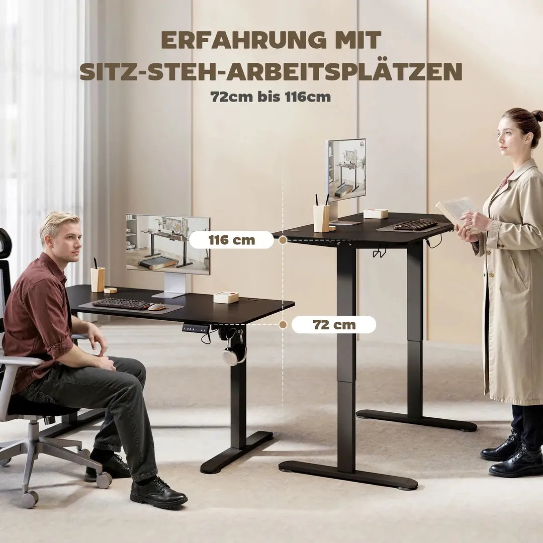 In hoogte verstelbaar sta-bureau – elektrisch computertafel met geheugenfunctie, 140 × 70 × 72–116 cm, wit