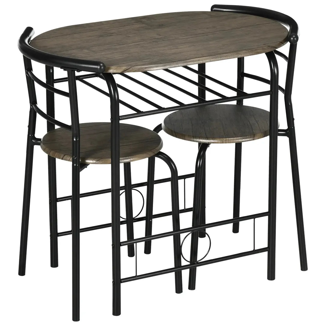 Eettafelset voor 2 Personen – 1 Tafel, 2 Stoelen van Grenenhout – Wit en Grijs