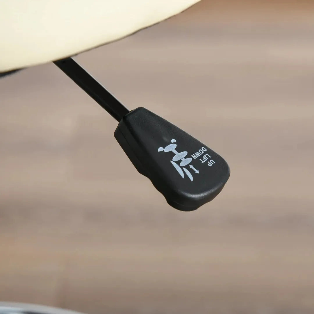 Barstoel met 360° Draai – Hoogteverstelbaar, Met Wielen en Rugleuning van Kunstleer, Beige, 56 x 57 x 104-127 cm