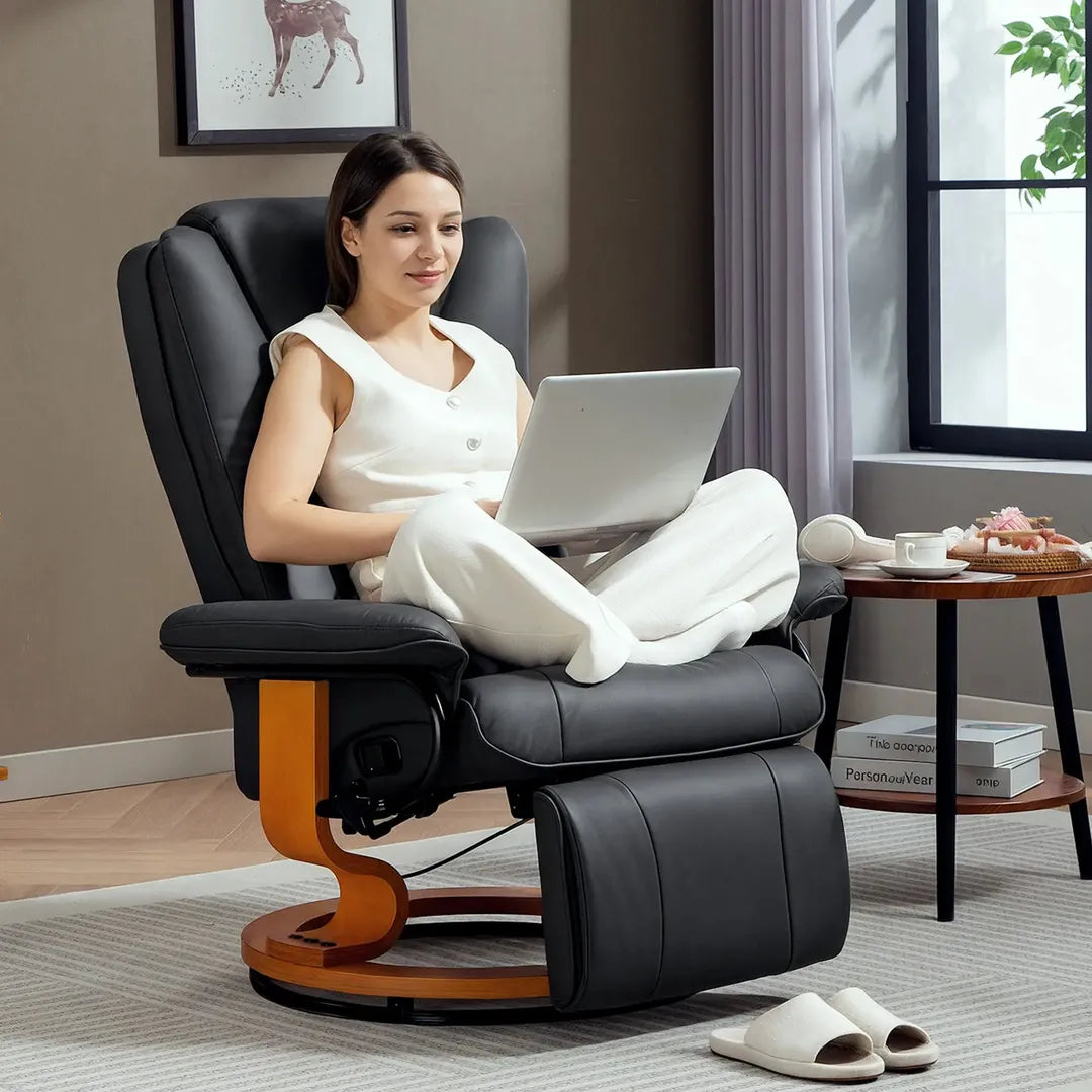 Relaxfauteuil met Ligfunctie – Draaibaar – Kunstleer Zwart – Stalen Frame – Max. 150 kg