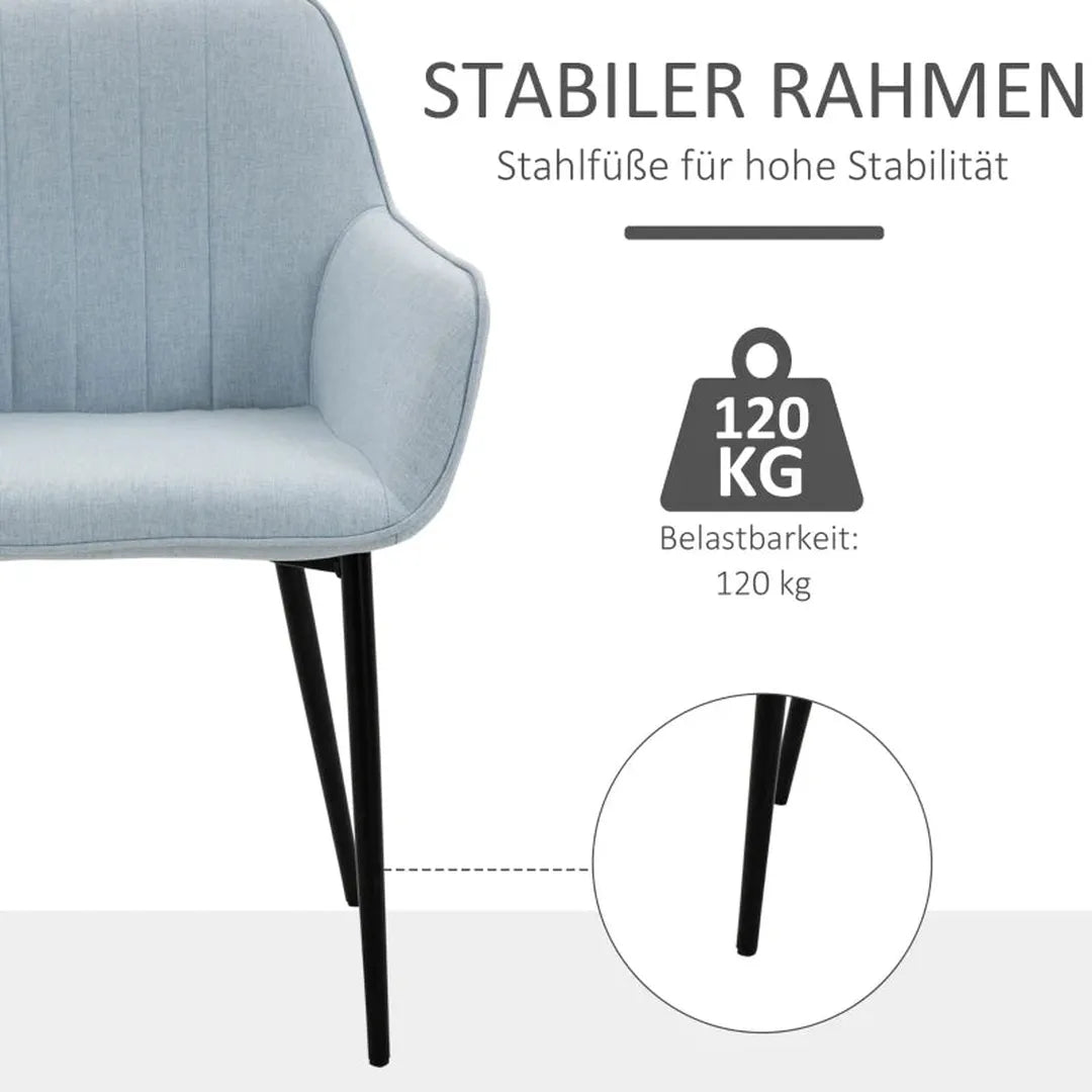 Set van 2 eetkamerstoelen – gestoffeerd met linnen hoes – met rugleuning en armleuningen – 59,5 x 56,5 x 81 cm