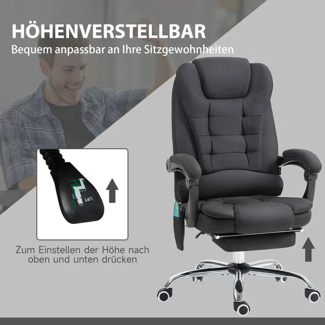 Bureaustoel met massage- en verwarmingsfunctie – verstelbaar in hoogte – kantelbare rugleuning – zwart