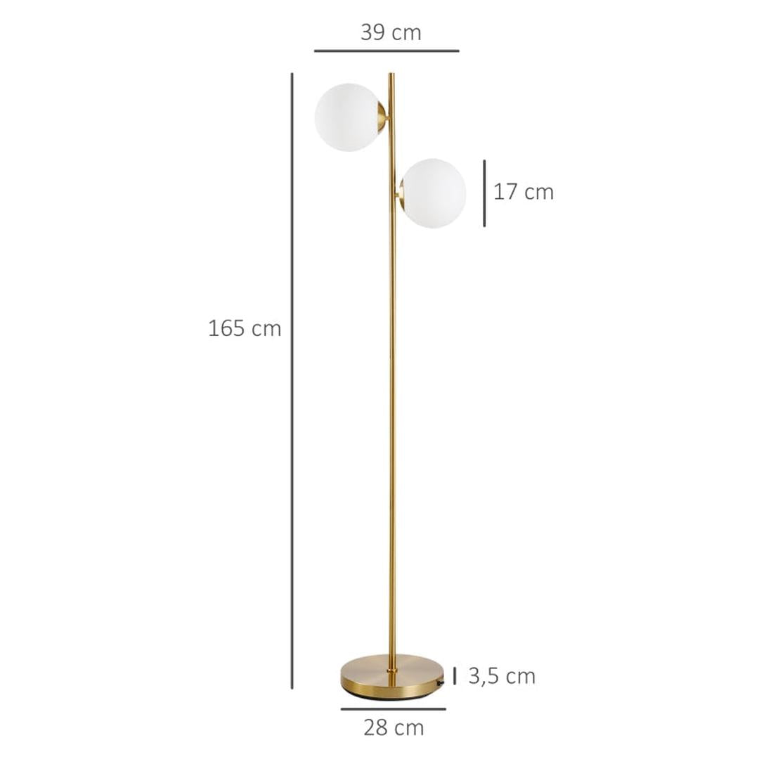 Staande lamp met 3 glazen kapjes – E27 fitting – voetschakelaar – zwart