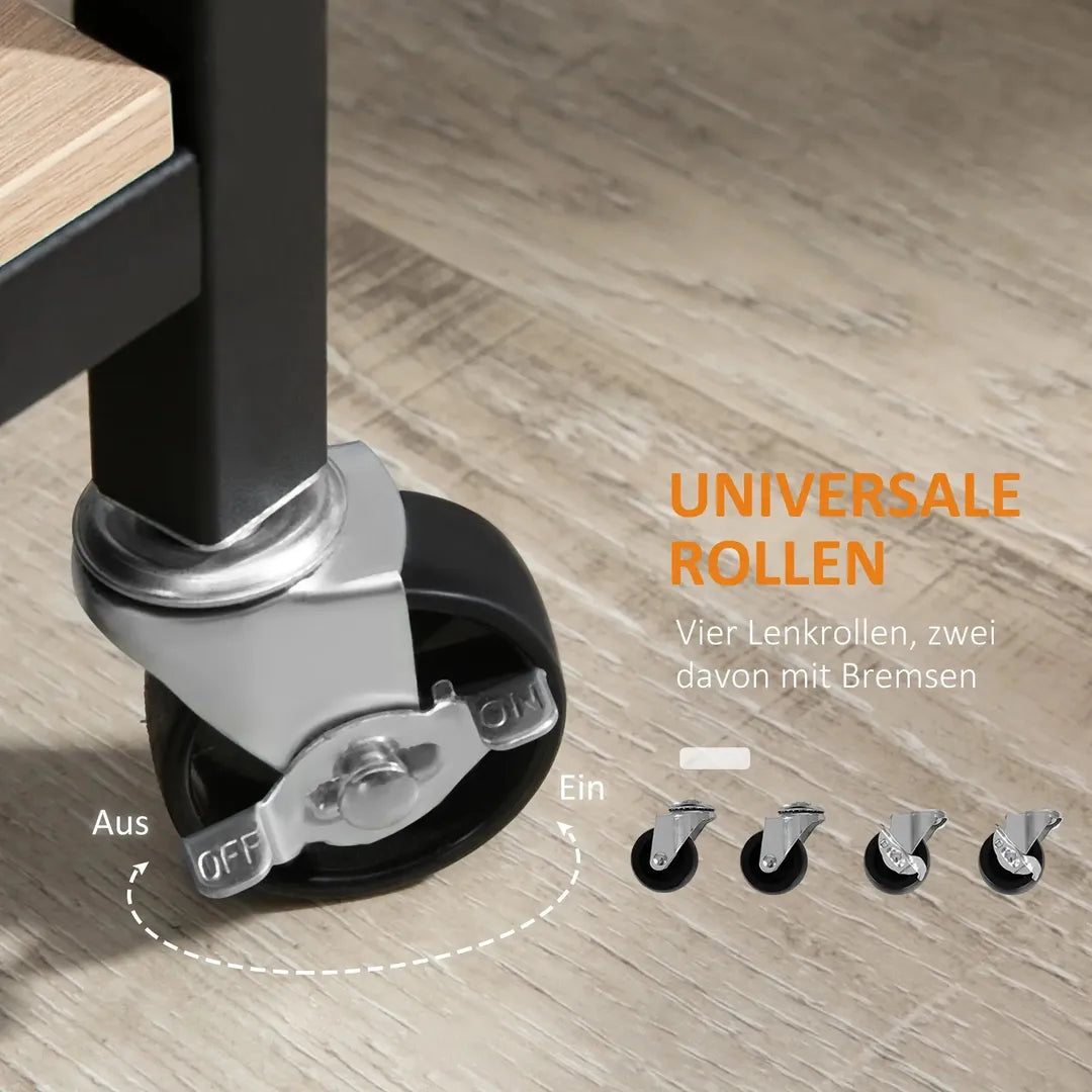 Keukenwagen met 4 legplanken en 4 haken – op wielen – Wit – 40 × 19 × 90 cm