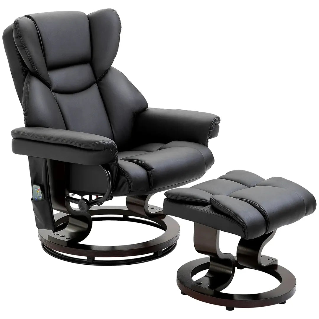 Relaxfauteuil met Massagefunctie en Voetenbank – Kunstleer Zwart – Verstelbaar 79 × 82 × 101 cm
