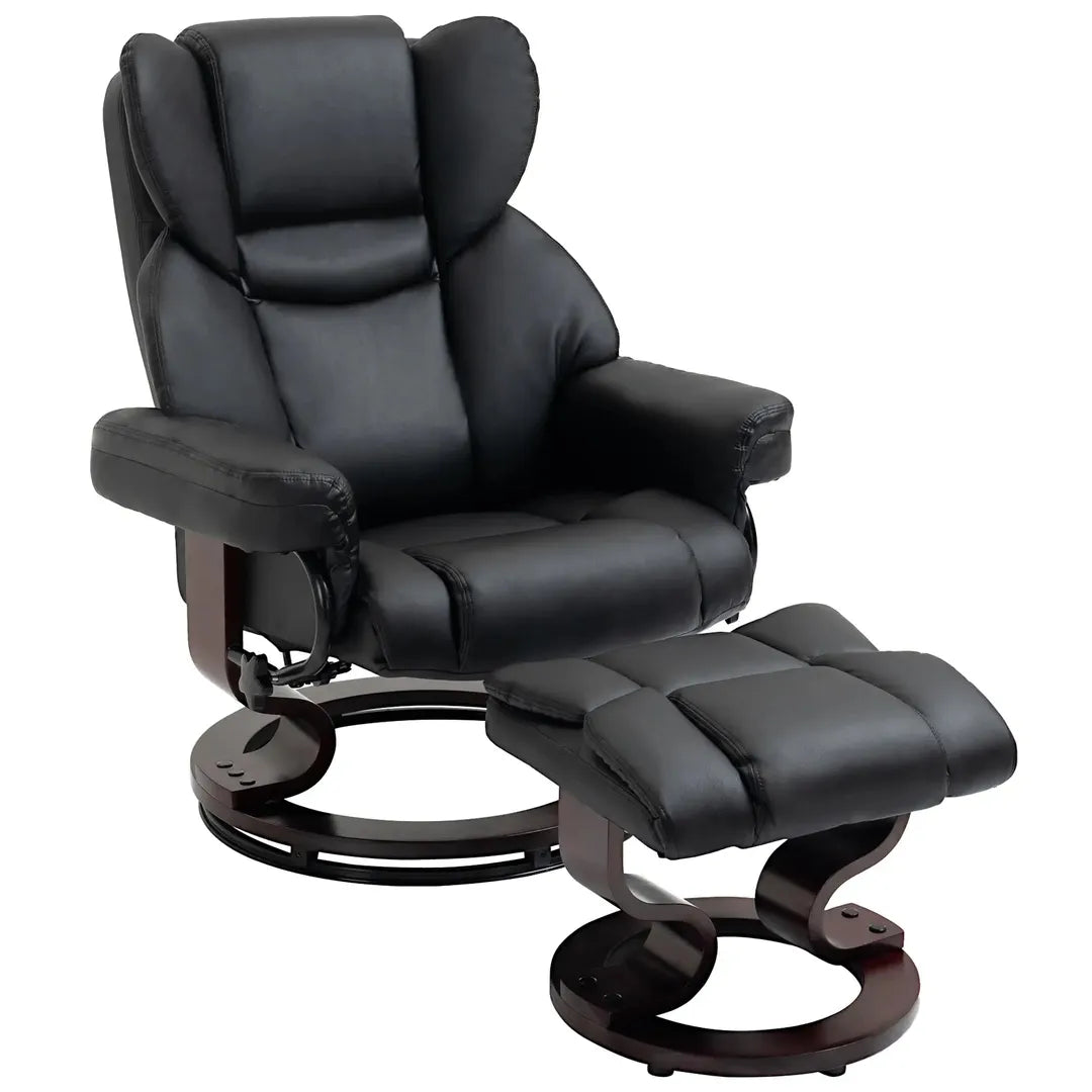 Fauteuil met Hocker – Draaibare Relaxstoel met Ligfunctie van Kunstleer en Metalen Frame, Crème, 80 x 79 x 100 cm