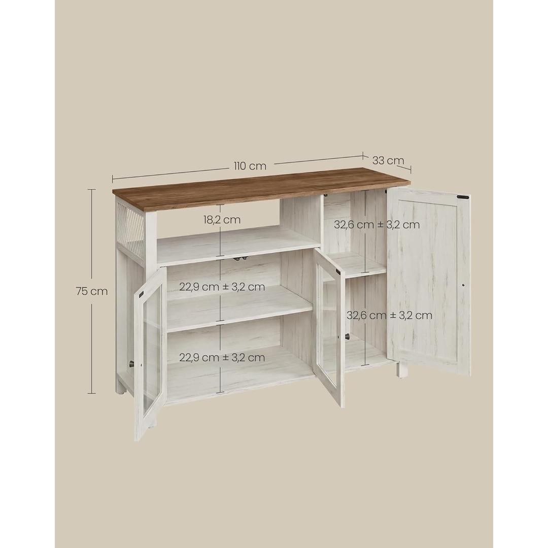 Dressoir met 3 deuren – keukenkast in landelijke stijl, opbergkast voor woon- of eetkamer, 110 cm breed