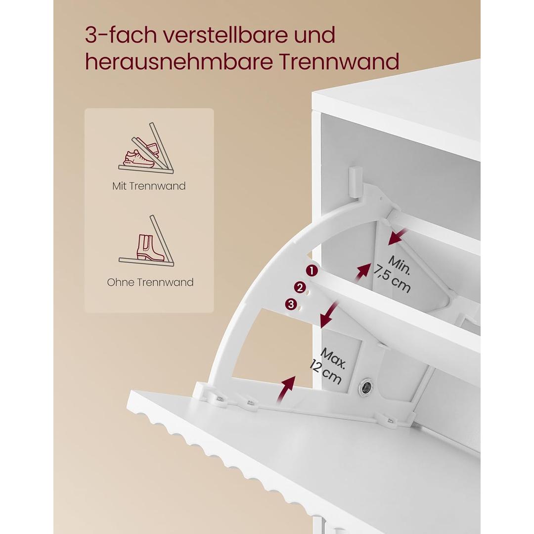Schoenenkast met 3 deuren – mid-century modern, geribbelde deuren, voor 18–24 paar schoenen, 80 × 24 × 123 cm