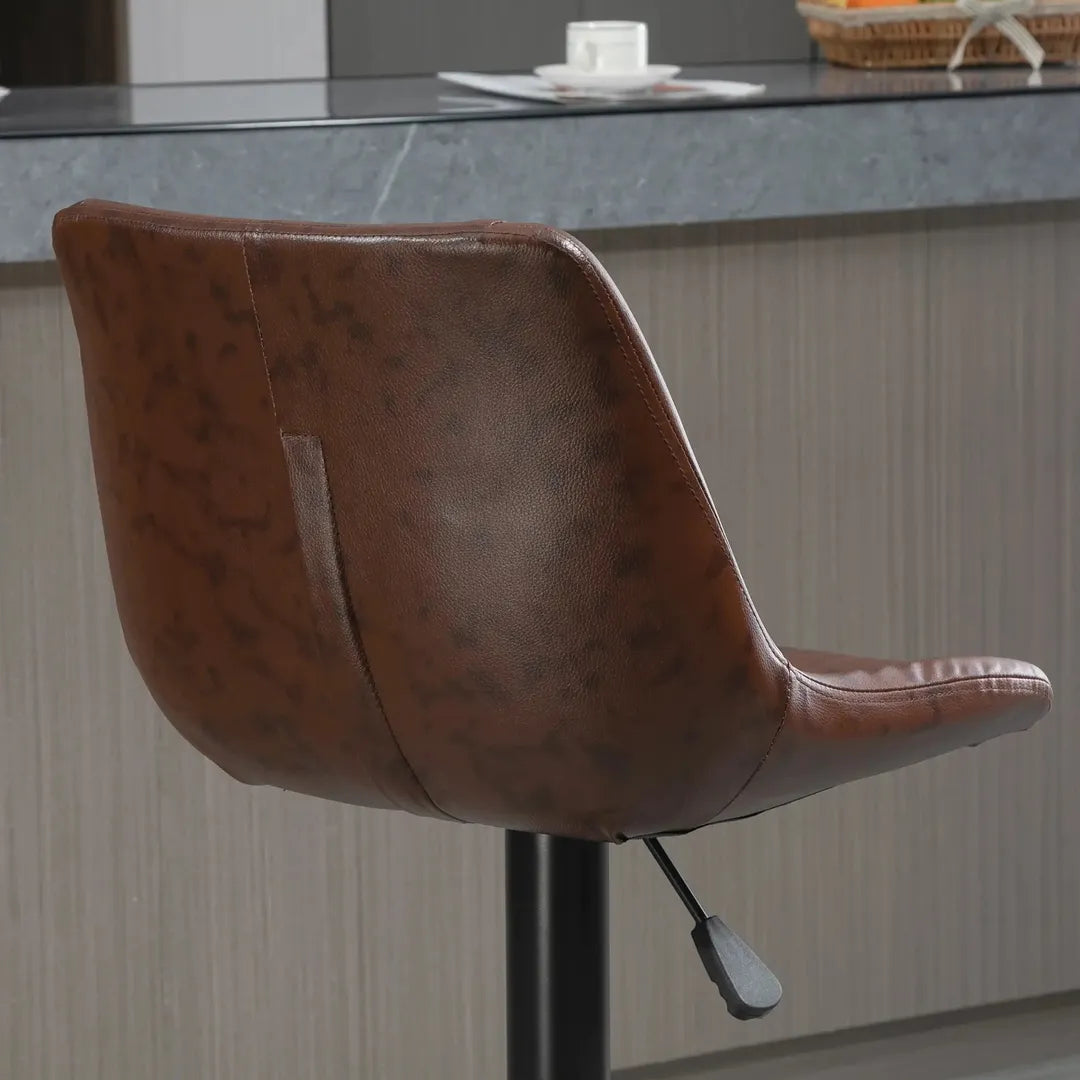 Barkrukken Set van 2 – In Hoogte Verstelbaar en Draaibaar met Voetsteun – Lederlook en Metalen Frame – Grijs – 44 x 49 x 90-110 cm