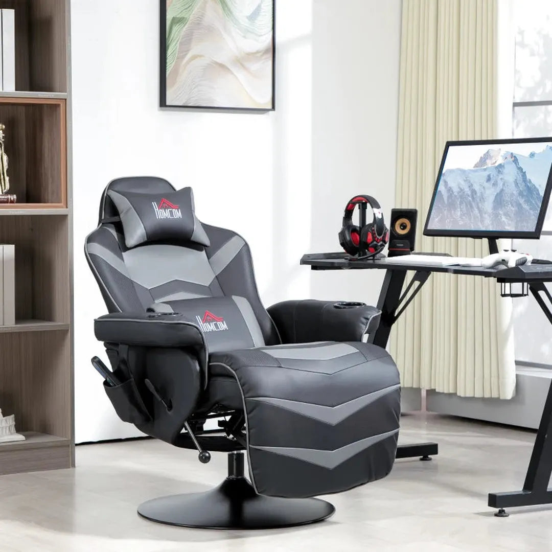 Gamingstoel met massagefunctie – verstelbare rugleuning – voetsteun – staalframe – kunstleer – max. 120 kg