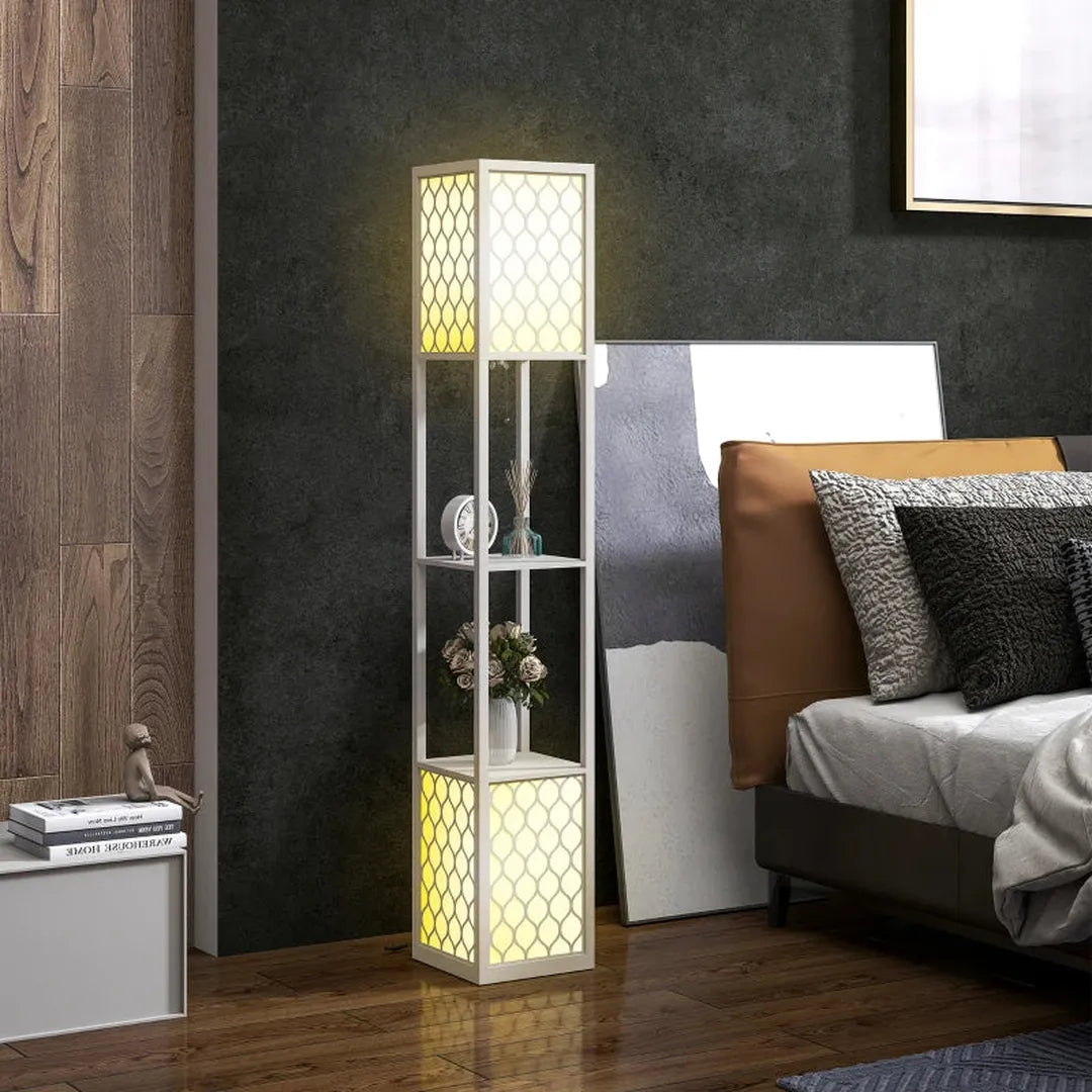 Staande lamp met 2 planken – modern design – trekschakelaar – 26 x 26 x 156 cm