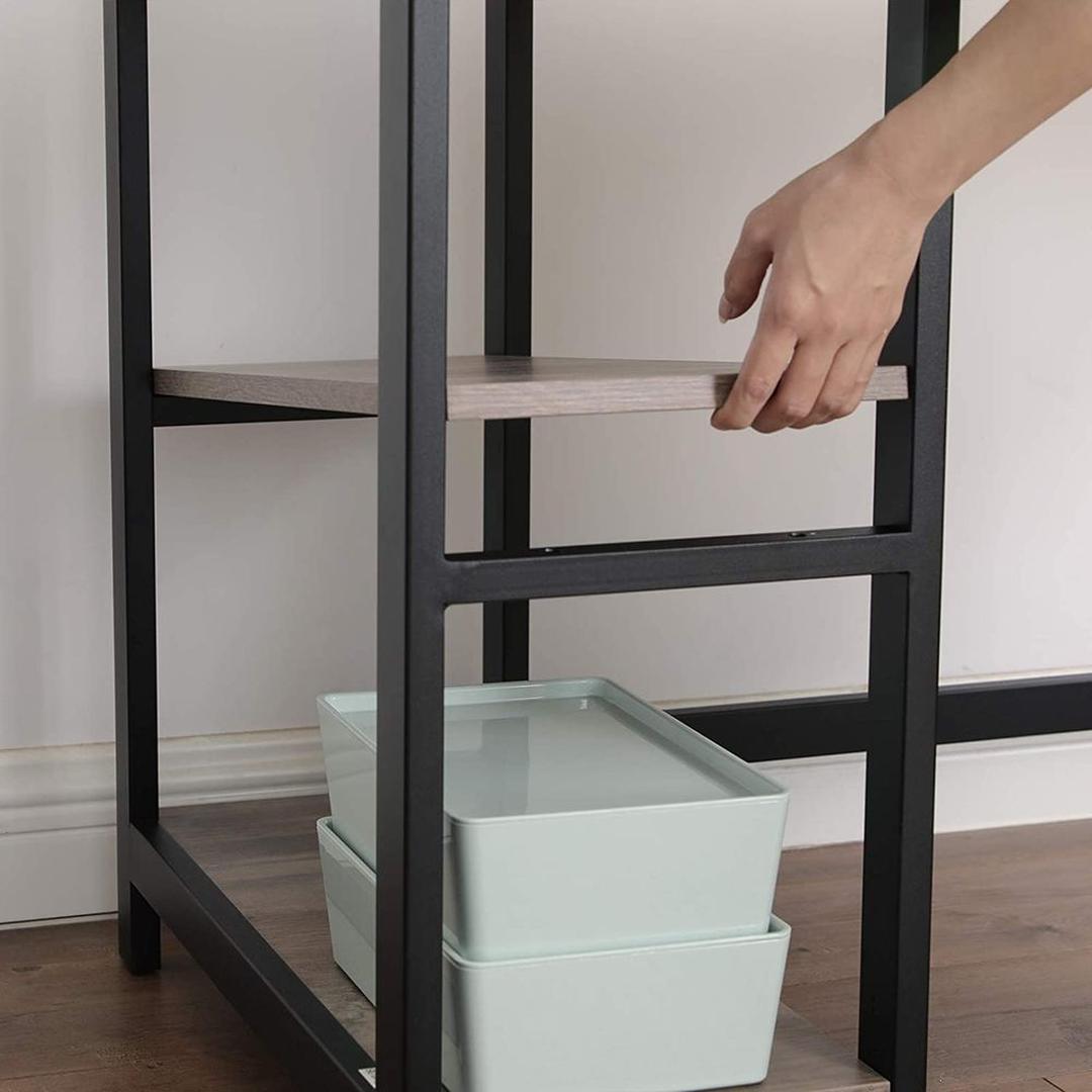 L-vormig Bureau met 2 Opbergplanken en Houtlook Werkblad – Ruim Hoekbureau voor Kantoor en Thuiswerkplek