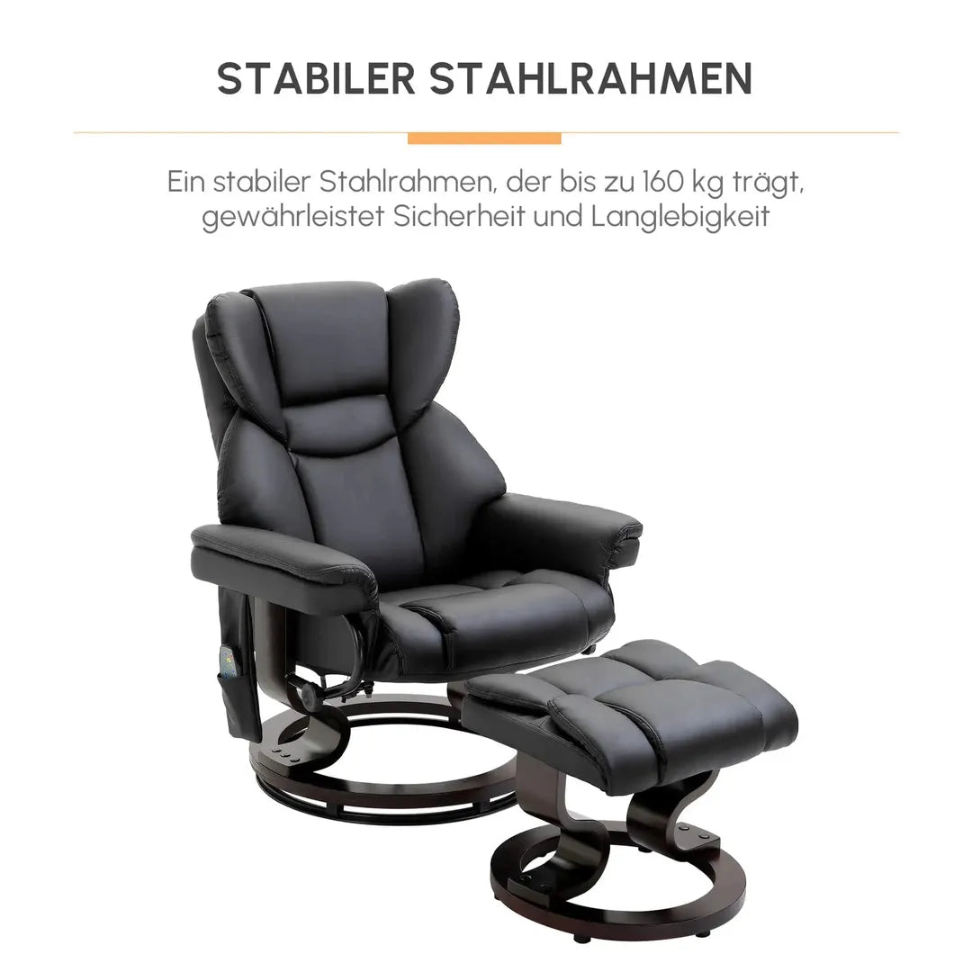 Relaxfauteuil met Massagefunctie en Voetenbank – Kunstleer Zwart – Verstelbaar 79 × 82 × 101 cm