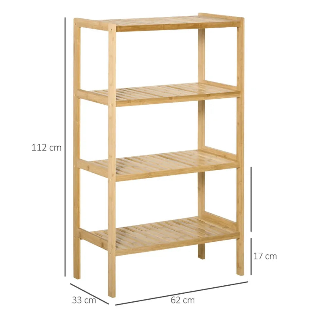 Vrijstaande boekenkast met 4 planken – bamboe – opbergrek voor kantoor, keuken en woonkamer – natuurlijk – 62 x 33 x 112 cm