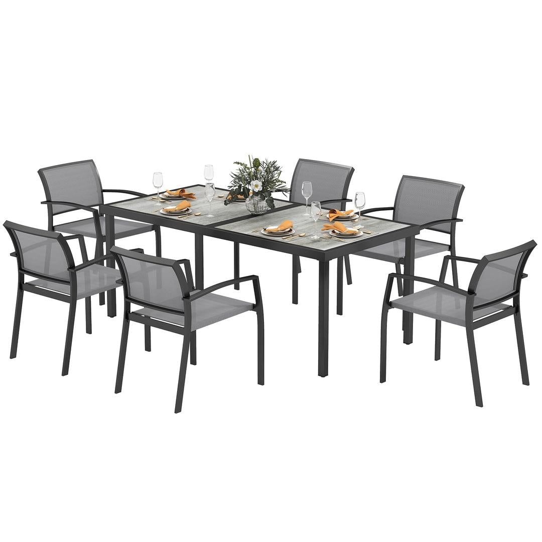 Outsunny 7-delige tuinset met 6 stapelbare stoelen en tafel 180 x 87 x 72 cm – stalen frame