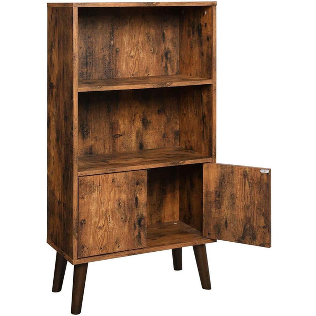 Retro Boekenkast met Opbergvakken – Wandkast in Houtlook voor Boeken en Decoratie, 60 × 30 × 120 cm