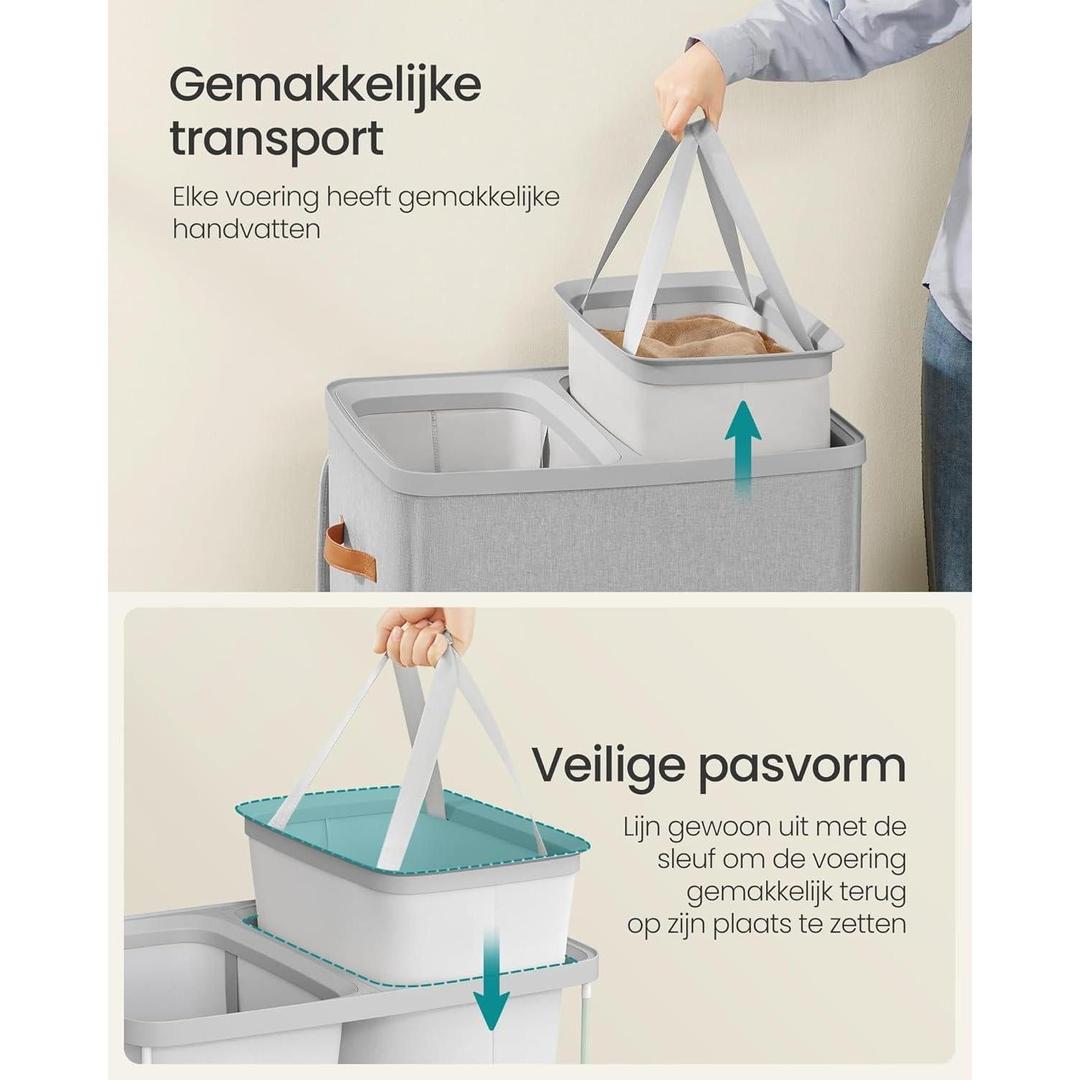 Wasmand met 2 compartimenten – 170 liter – met deksel en handgrepen