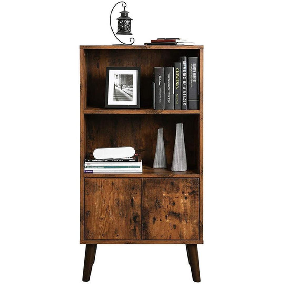 Retro Boekenkast met Opbergvakken – Wandkast in Houtlook voor Boeken en Decoratie, 60 × 30 × 120 cm