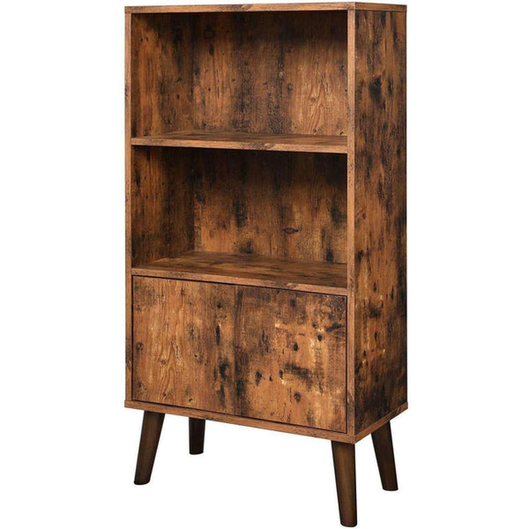 Retro Boekenkast met Opbergvakken – Wandkast in Houtlook voor Boeken en Decoratie, 60 × 30 × 120 cm