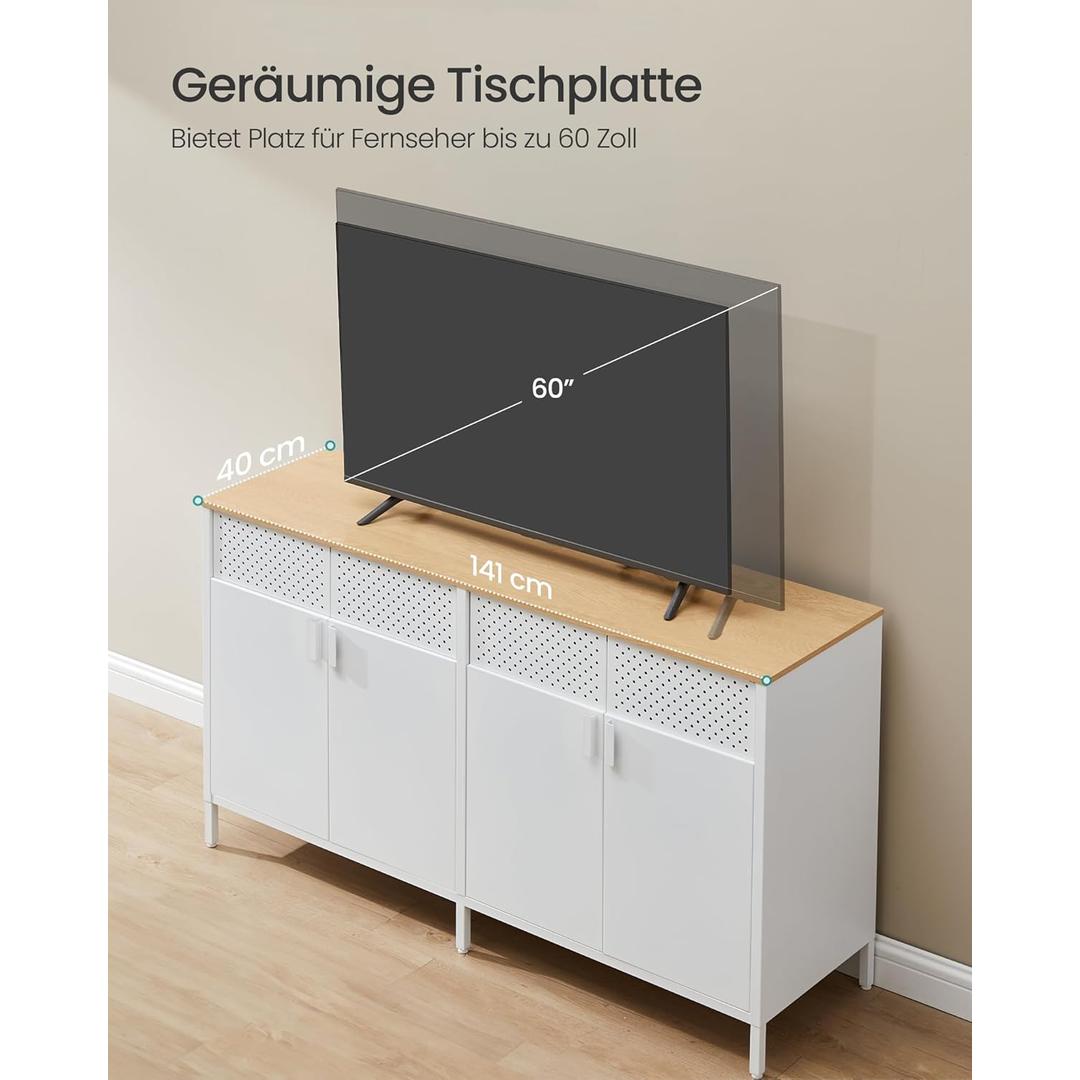 Metalen opbergkast met 4 deuren – verstelbare legplank, stalen frame, 141 cm breed