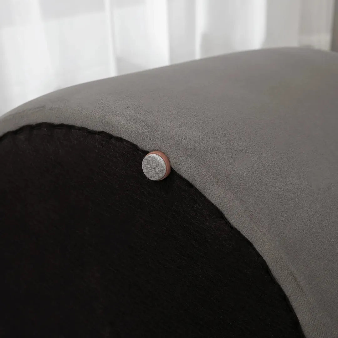 Poef – Moderne Voetenbank – Donkergrijs met Bruin – Stoffen Bekleding en Houten Poten