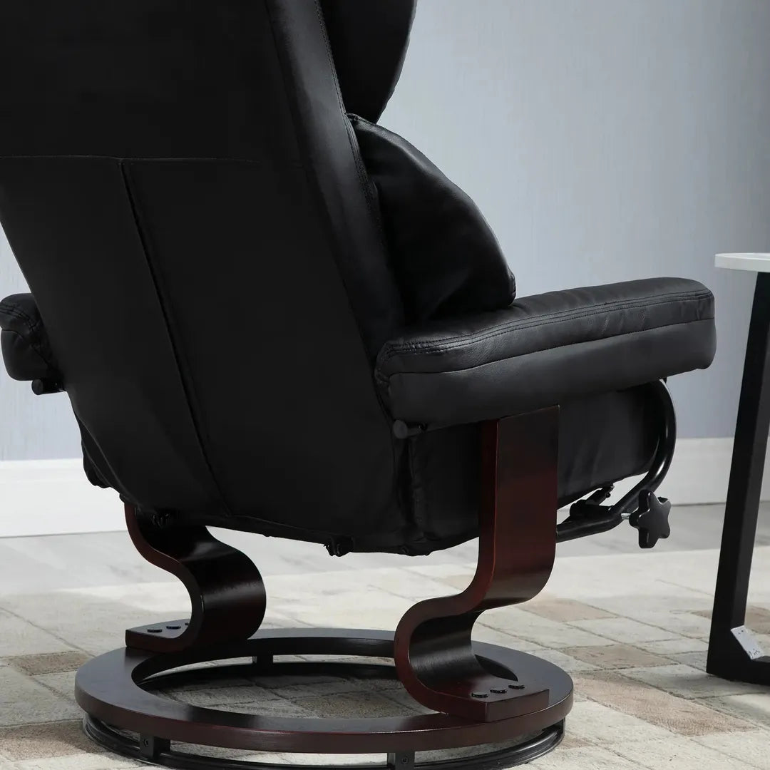 Fauteuil met Hocker – Draaibare Relaxstoel met Ligfunctie van Kunstleer en Metalen Frame, Crème, 80 x 79 x 100 cm